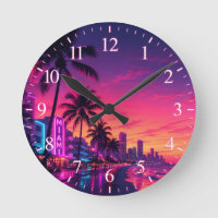 Miami Neon Sunset Clock Face