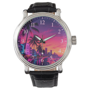Miami Neon Sunset Clock Face Watch