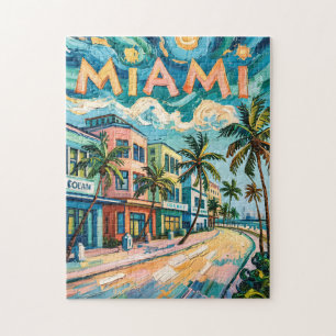 Miami Ocean Drive Florida Beach Van Gogh Colorful Jigsaw Puzzle