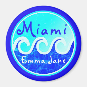 Miami Ocean Waves Blue Sky Your Name Magnet