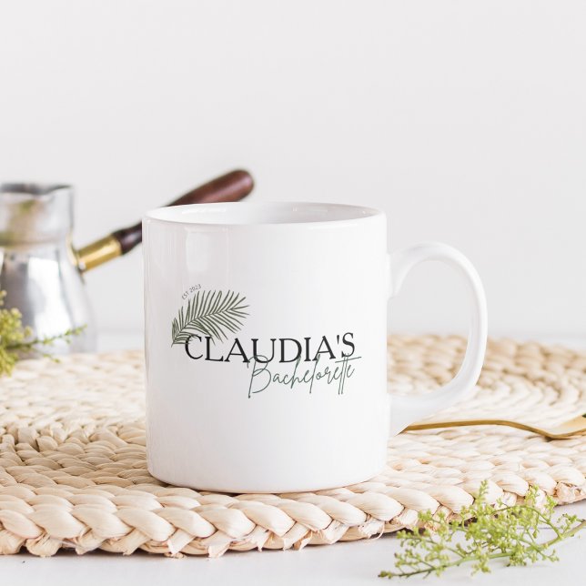 Miami Palm Bride Custom Chic Bachelorette Party  Coffee Mug (Custom Bride Name - Miami Palm Design, Bachelorette party Coffee Mug)