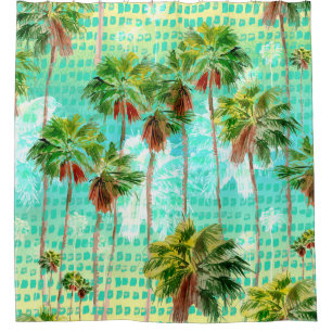 Miami Palms: Watercolor Tropical Seamless Shower Curtain