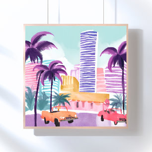 Miami Pastels Messy Watercolor Painting Poster