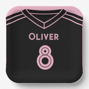 Miami Pink and Black Soccer Party Birthday Paper Plate