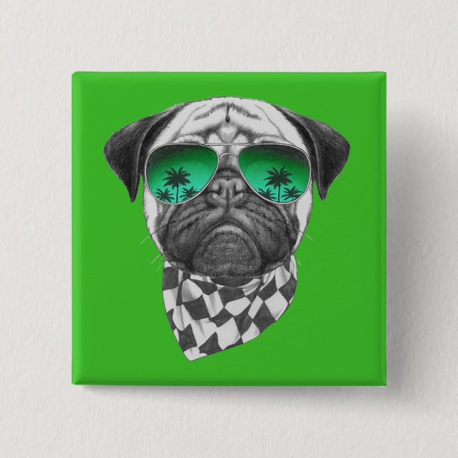 Miami Pug 15 Cm Square Badge (Front)