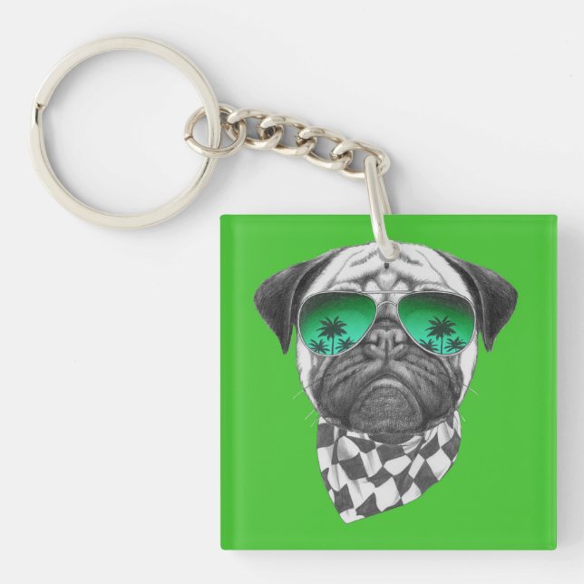 Miami Pug Key Ring (Front)