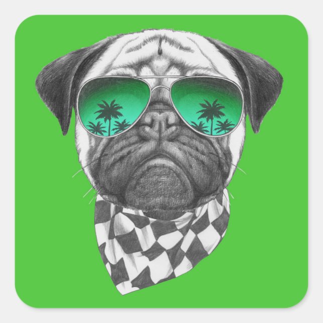 Miami Pug Square Sticker (Front)