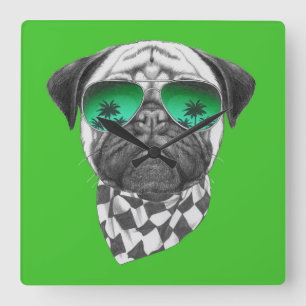 Miami Pug Square Wall Clock