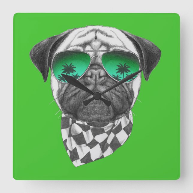 Miami Pug Square Wall Clock (Front)