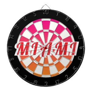 MIAMI Red text on Pink Orange Black And White Dartboard