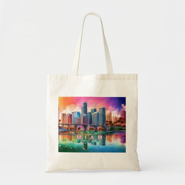 Miami Skyline Abstract Art Tote Bag (Front)