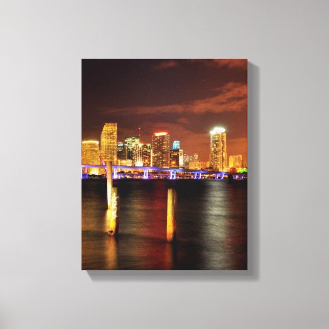 Miami skyline at night, Florida Canvas Print (Front)