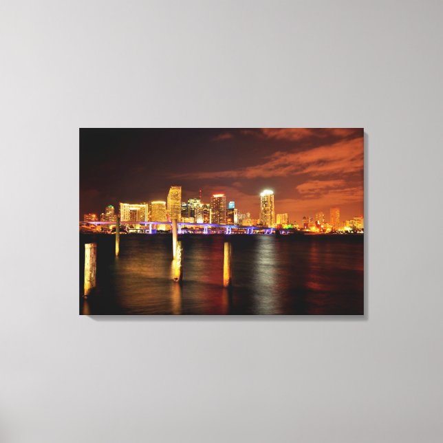 Miami skyline at night, Florida Canvas Print (Front)