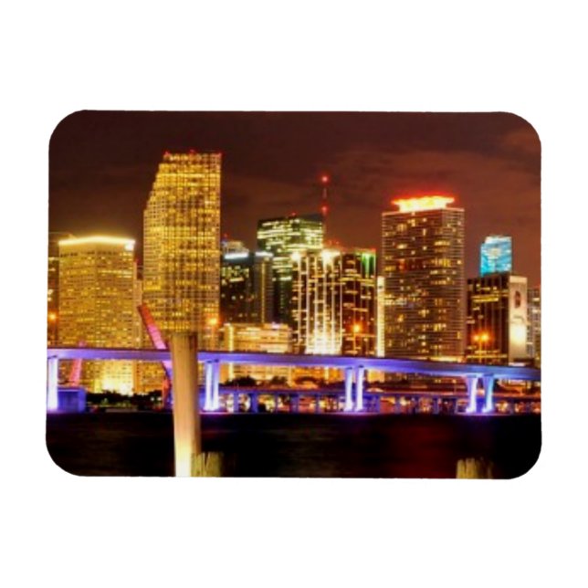 Miami skyline at night, Florida Magnet (Horizontal)