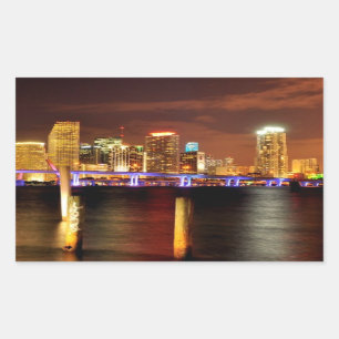 Miami skyline at night, Florida Rectangular Sticker