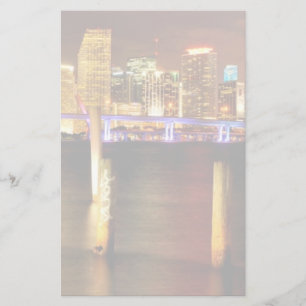 Miami skyline at night, Florida Stationery
