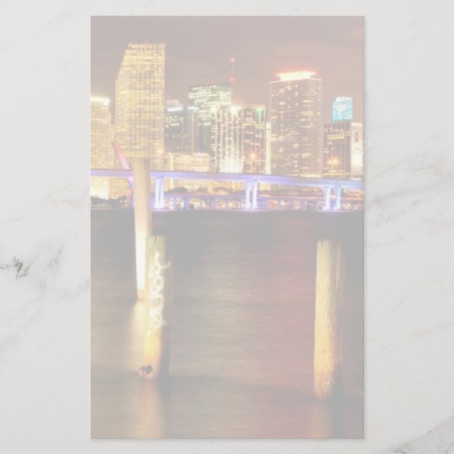 Miami skyline at night, Florida Stationery (Front)