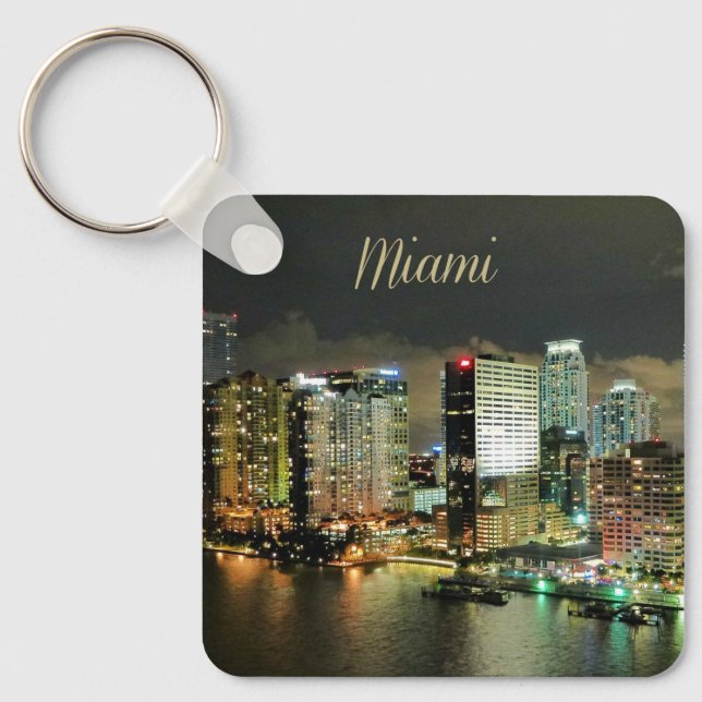 Miami Skyline at Night Key Ring (Front)