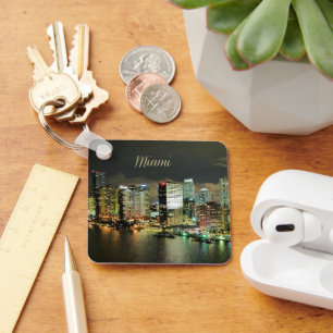 Miami Skyline at Night Key Ring