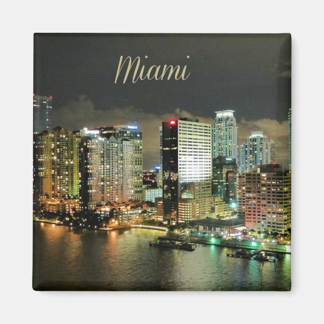 Miami Skyline at Night Magnet (Front)