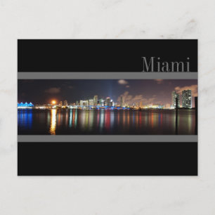 Miami Skyline at Night Panorama Photo- Postcard