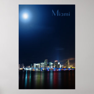 Miami skyline at night panorama - Poster