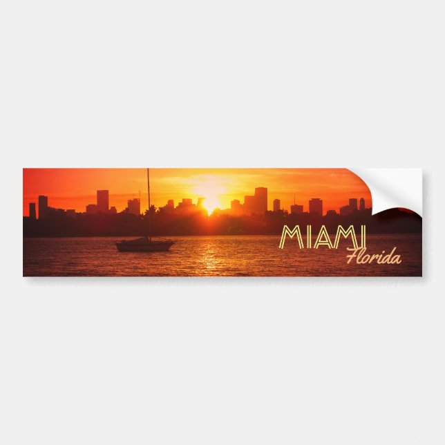 Miami Skyline at Sunset Bumper Sticker (Front)