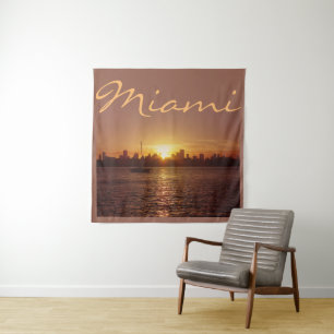 Miami Skyline at Sunset w/out your Text Tapestry