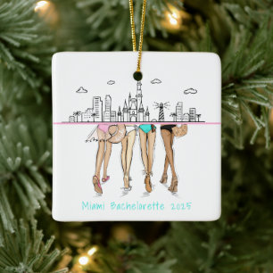 Miami Skyline Bachelorette Bikini Custom Keepsake Ceramic Ornament