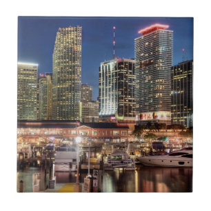Miami skyline city in Florida Tile