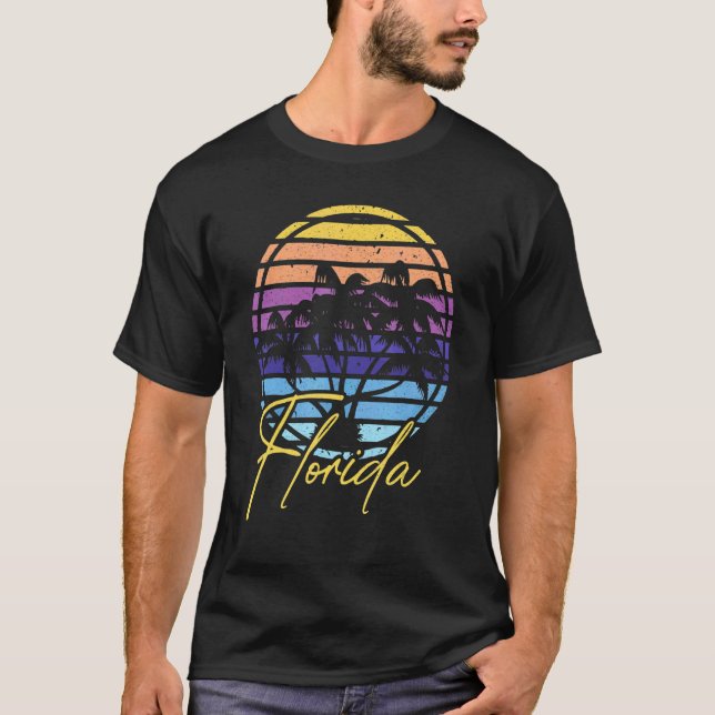 Miami Skyline Florida Palm trees Beach Sunset Funn T-Shirt (Front)