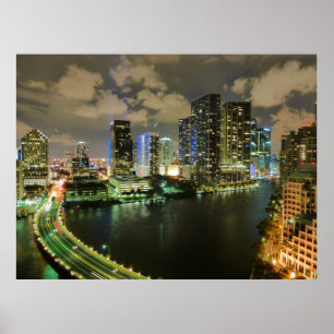 Miami skyline night poster