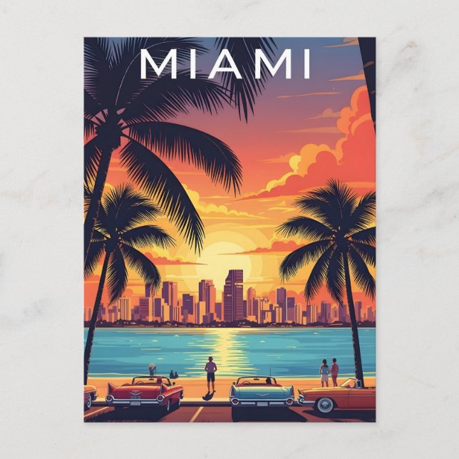 Miami Skyline Sunset Postcard (Front)