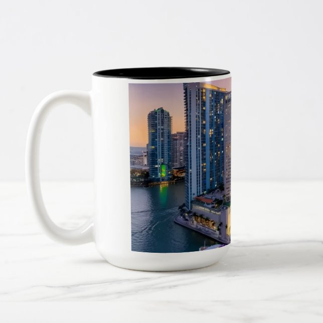Miami Skyline Sunset with InterContinental Hotel  Two-Tone Coffee Mug (Left)