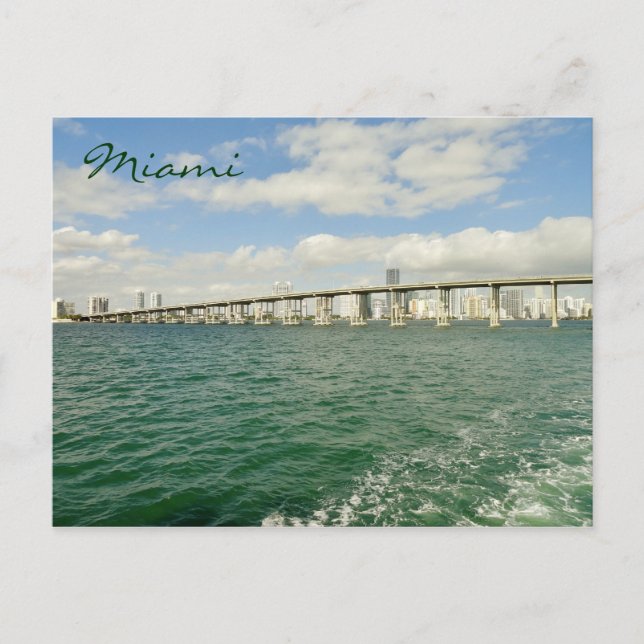 Miami skyline through Rickenbacker Causeway Postcard (Front)