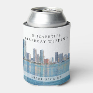 Miami Skyline Watercolor Birthday Weekend Can Cooler