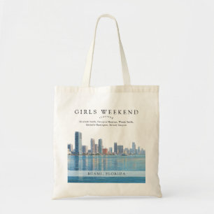 Miami Skyline Watercolor Girls Weekend Tote Bag