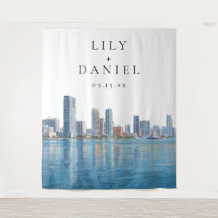 Miami Skyline Wedding Photo Backdrop Tapestry