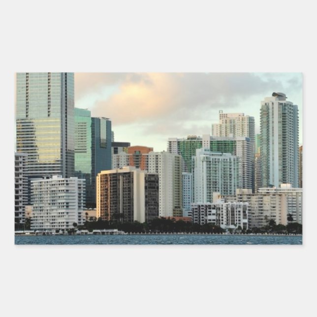 Miami skyscrapers against wide clear sky rectangular sticker (Front)
