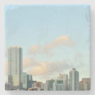 Miami skyscrapers against wide clear sky stone coaster
