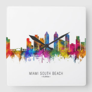 Miami South Beach Florida Skyline Square Wall Clock