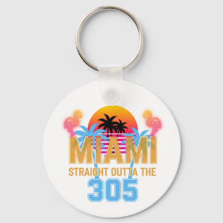 Miami Straight Outta The 305 Vintage Sunset Neon  Key Ring
