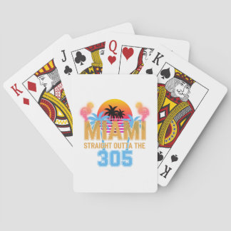Miami Straight Outta The 305 Vintage Sunset Neon  Playing Cards