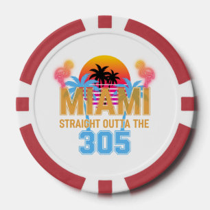 Miami Straight Outta The 305 Vintage Sunset Neon Poker Chips
