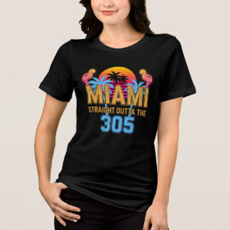 Miami Straight Outta The 305 Vintage Sunset Neon  Tri-Blend Shirt