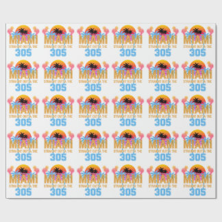 Miami Straight Outta The 305 Vintage Sunset Neon  Wrapping Paper
