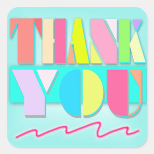 Miami Style Neon Pastel Thank You - Square Sticker