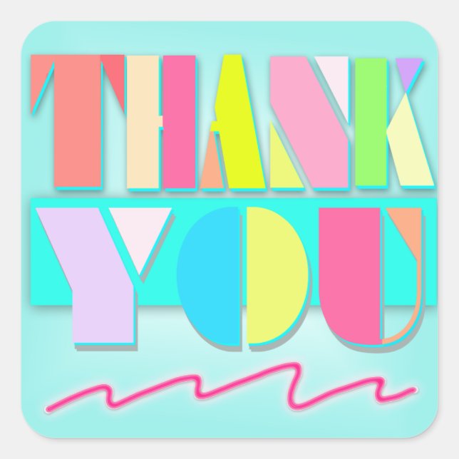 Miami Style Neon Pastel Thank You - Square Sticker (Front)