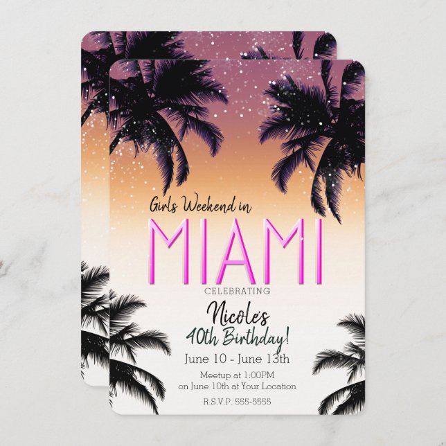 Miami Summer Girls Weekend Birthday Party Invitation (Front/Back)
