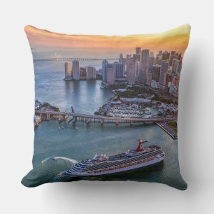 Miami Sunset Cruise Ship & Coastal Skyline Citysca Cushion